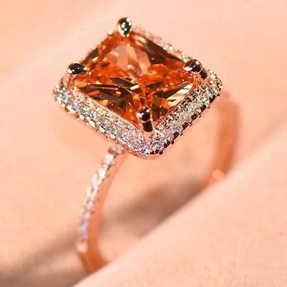 New 925 Sterling Silver Champagne Rose Gold Ring - Picture 6 of 7